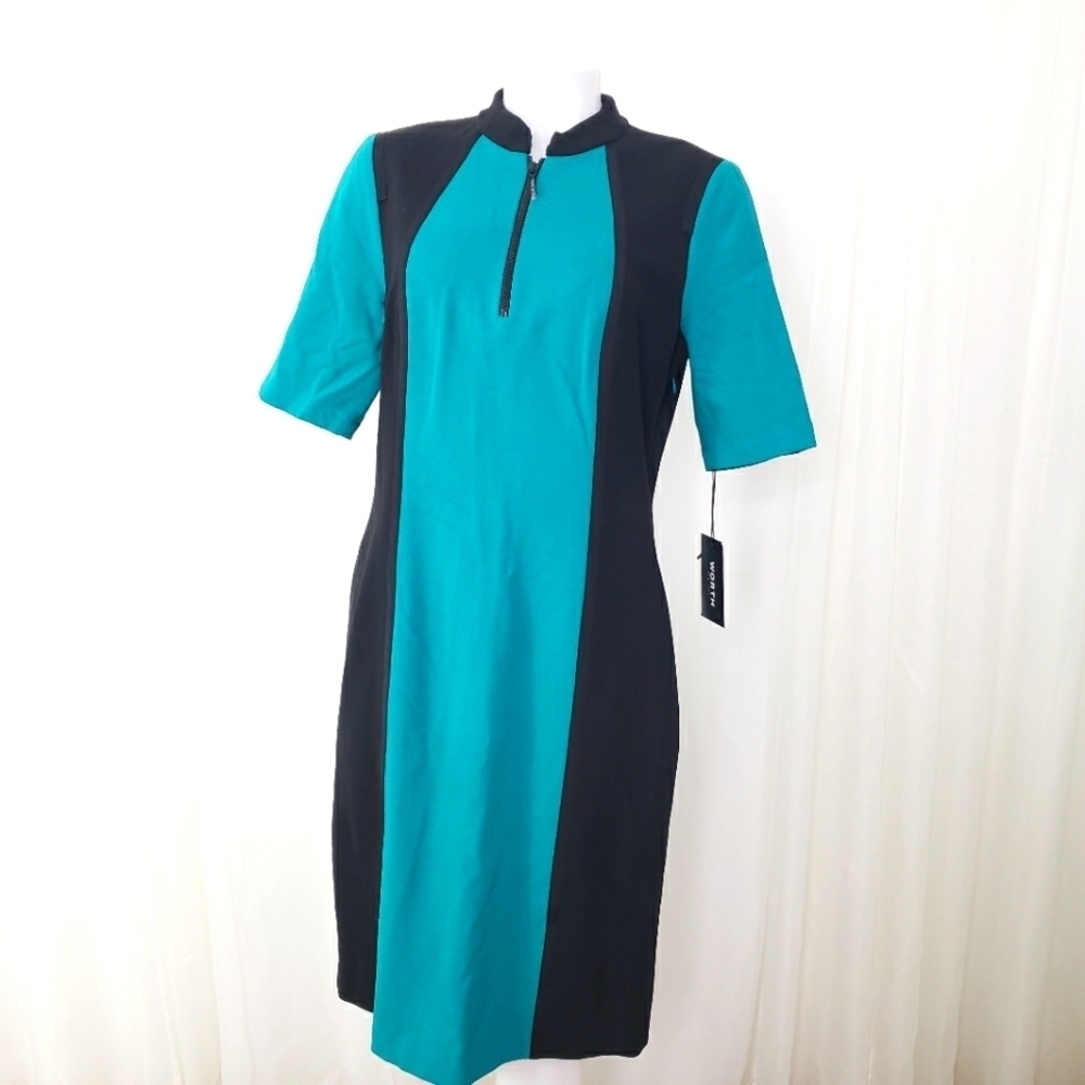 Worth New York Jade green black colorblock scuba dress size 12 NWT